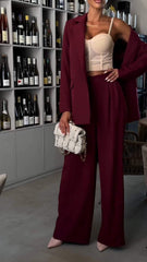 Women's Lapel Solid Color Commuter Suit Two Piece Suit