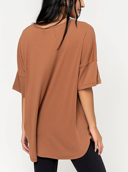 Damen Oversize V-Neck T-Shirt mit Tasche (3 kaufen, Versand gratis)