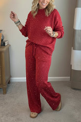 🎄 New Arrivals🔥 Cozy Travel Crew Neck Shiny Sweatshirt and Pant 2 Piece Sets