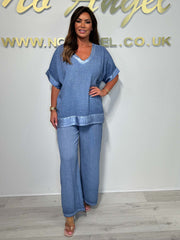 Women's casual, fashionable V-neck suit made of cotton and linen