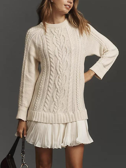 Damen Rundhals Zopfmuster Pullover Minikleid (Kaufe 2 Versandkostenfrei)