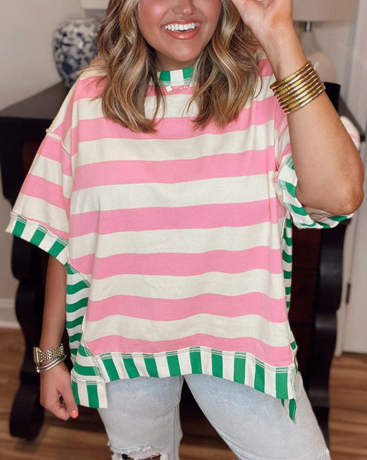 Neues Oversized T-Shirt mit Streifenmix (2 kaufen, kostenloser Versand)