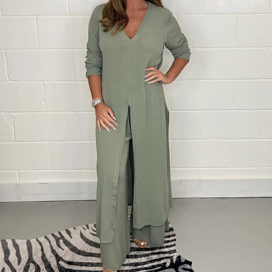 Zweiteiliger lässiger Longtop und lässige Hose