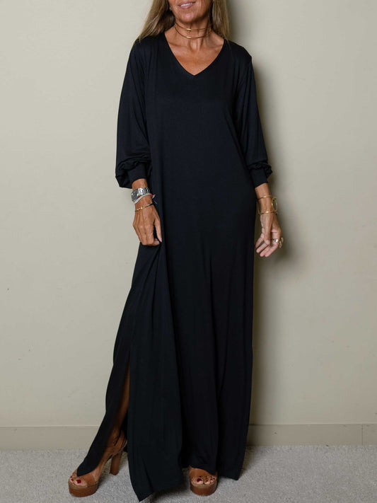 Damen Freizeit-Maxikleid mit V-Ausschnitt