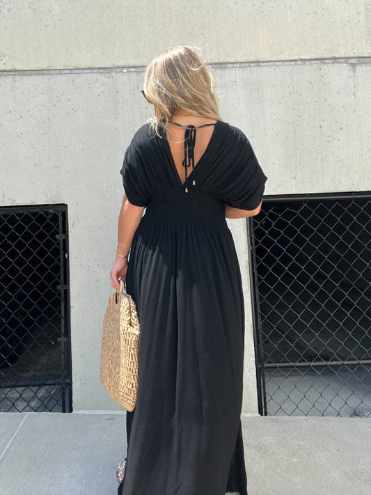 Neues, leichtes Maxikleid mit Schlitz und V-Ausschnitt (2 kaufen, kostenloser Versand)