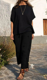 Neues lässiges Fledermausärmel-Pullover-Oberteil und weites Hosen-Set (Kaufe 2 versandkostenfrei)