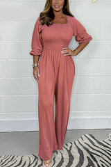 Women's Square Neck High Waist Pleated Jumpsuit(Buy 2 Free Shipping)