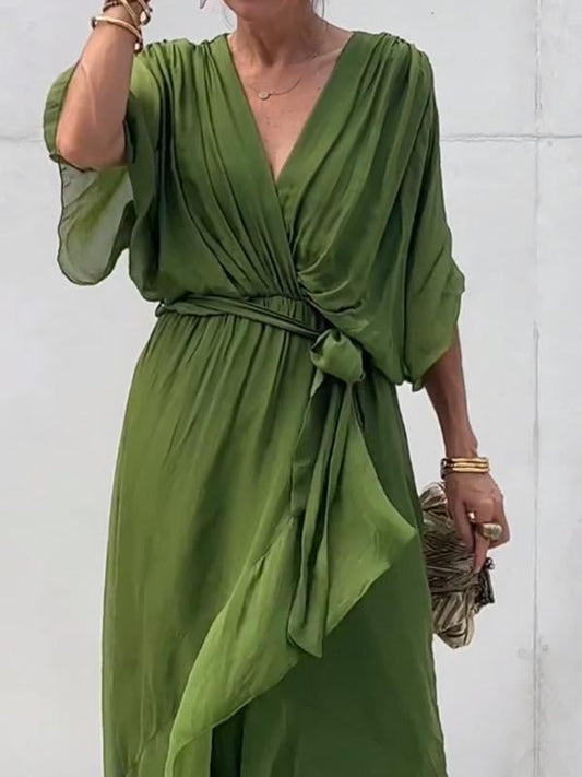 Elegant V-Neck Chiffon Dress – Flowy Summer & Occasion Wear