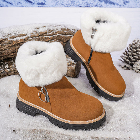 Damen-Knöchelschneestiefel aus Kunstfell mit Reißverschluss