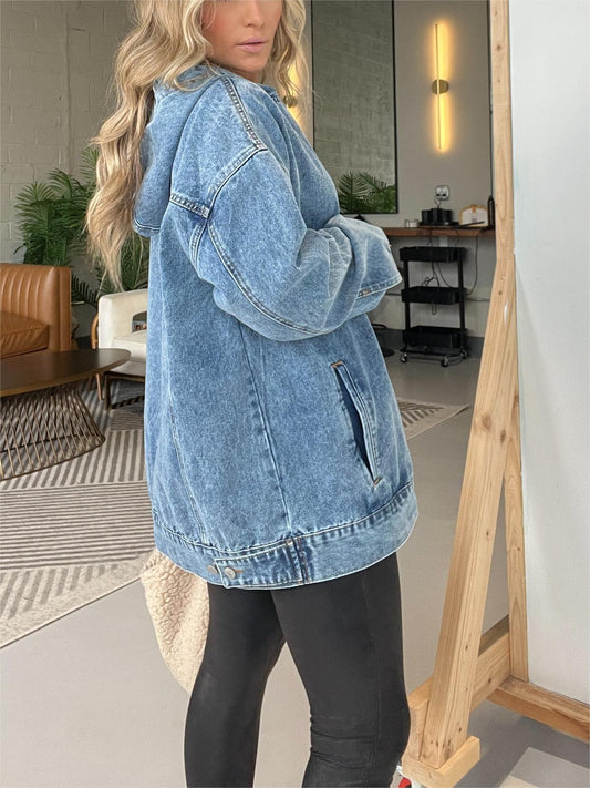 Neues Kapuzen-Sweatshirt aus Denim mit Vordertaschen (2 kaufen, kostenloser Versand)