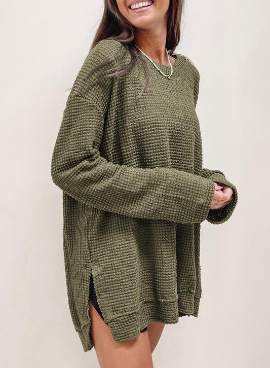 Oversized Waffelstrick-Oberteil für Damen (2 kaufen, kostenloser Versand)