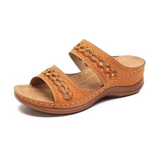 Damen-Sandalen aus hochwertigem Kunstleder mit Stickereien