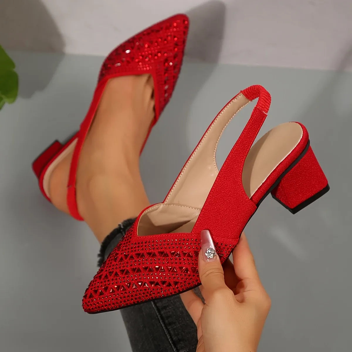 Women'S Elegant Rhinestone Slip On Heel Sandals