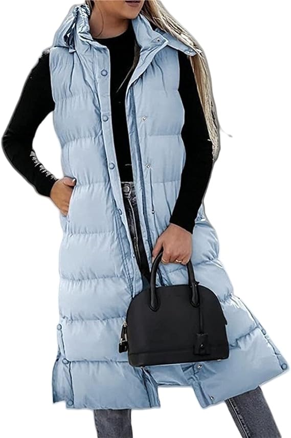 Women's Long Puffer Vest | Quilted Hood & Button Closure ❄️