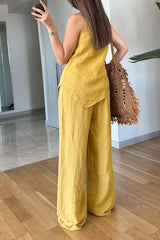 Women's casual irregular hem sleeveless cotton and linen two-piece set
