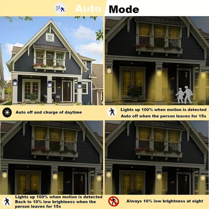 2-Pack Solar Motion Sensor Wall Lights for Outdoor Security