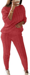 Womens Fall Knit 2 Piece Outfits Sweater Shirt Top and Bodycon Pants Casual Jumpsuit Romper Plus Size