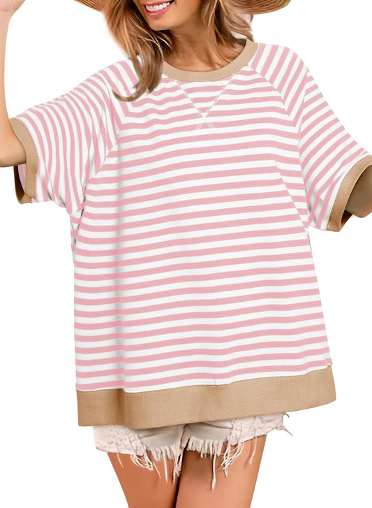 Damen Oversized Gestreifte T-Shirts (3 kaufen, kostenloser Versand)