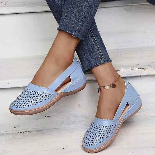 Damen Wedges Orthopädische Ausgeschnittene PU Sommer Vintage Sandalen