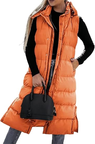 Women's Long Puffer Vest | Quilted Hood & Button Closure ❄️