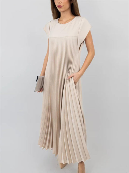 Damen Maxikleid mit Kappärmeln, plissiert, fließend (2 kaufen, kostenloser Versand)
