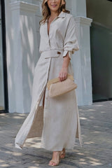 Cotton Linen Maxi Dress – Loose Casual Summer Long Dress