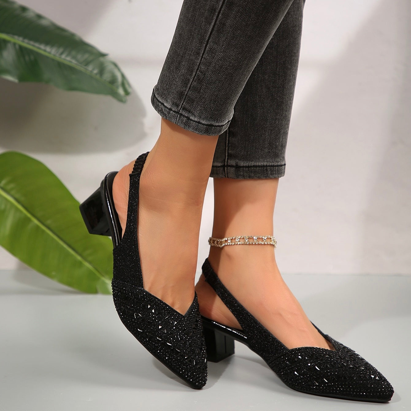 Women'S Elegant Rhinestone Slip On Heel Sandals