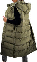 Women's Long Puffer Vest | Quilted Hood & Button Closure ❄️