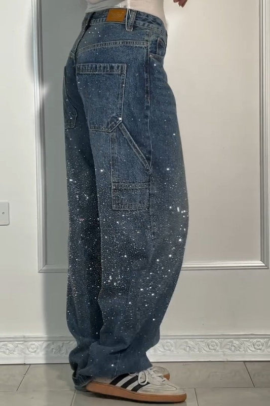 Legere Damen Harem Jeans mit Strasssteinen