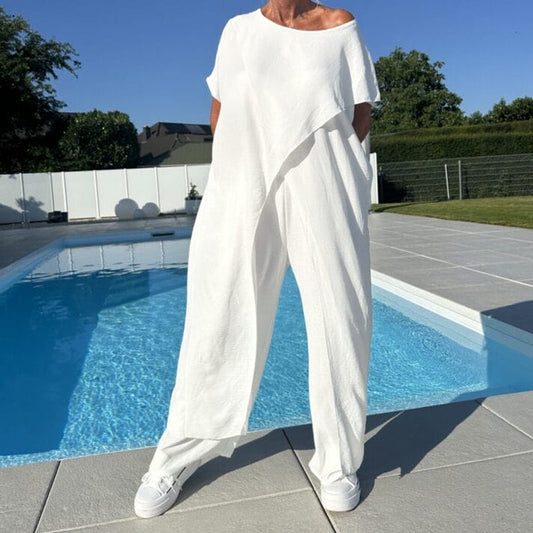 Einfarbiges schulterfreies Oberteil & Hose Set